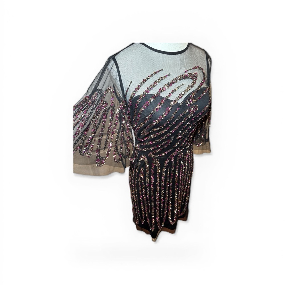 Aidan Mattox Sequin Illusion Mini Cocktail Dress Sz 2 - Picture 6 of 9